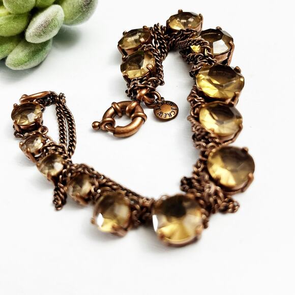 J. Crew Stone & Layered Rose Gold Chain Statement Bracelet - Picture 2 of 7